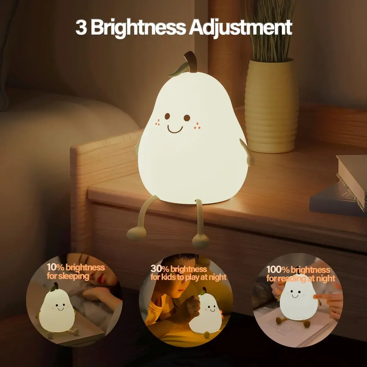 Cute Pear LED Night Light – Soft Silicone, Touch Control, 7 Colors