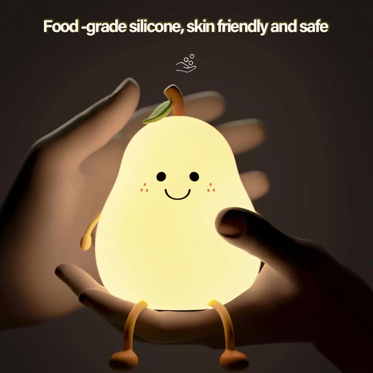 Cute Pear LED Night Light – Soft Silicone, Touch Control, 7 Colors